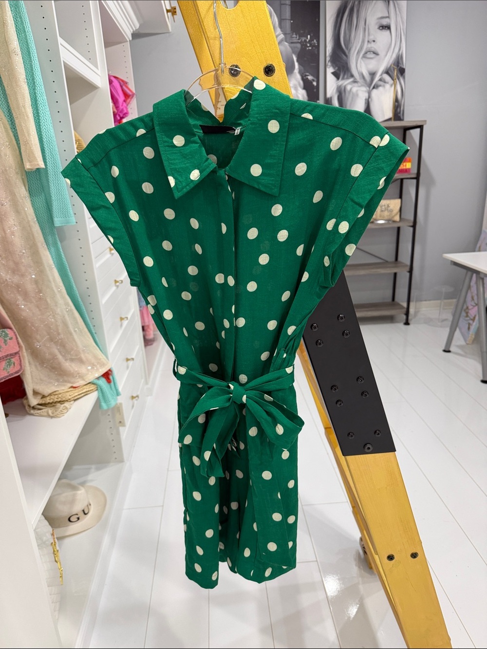 Vici Green Polka Dot Tie-Waist Romper